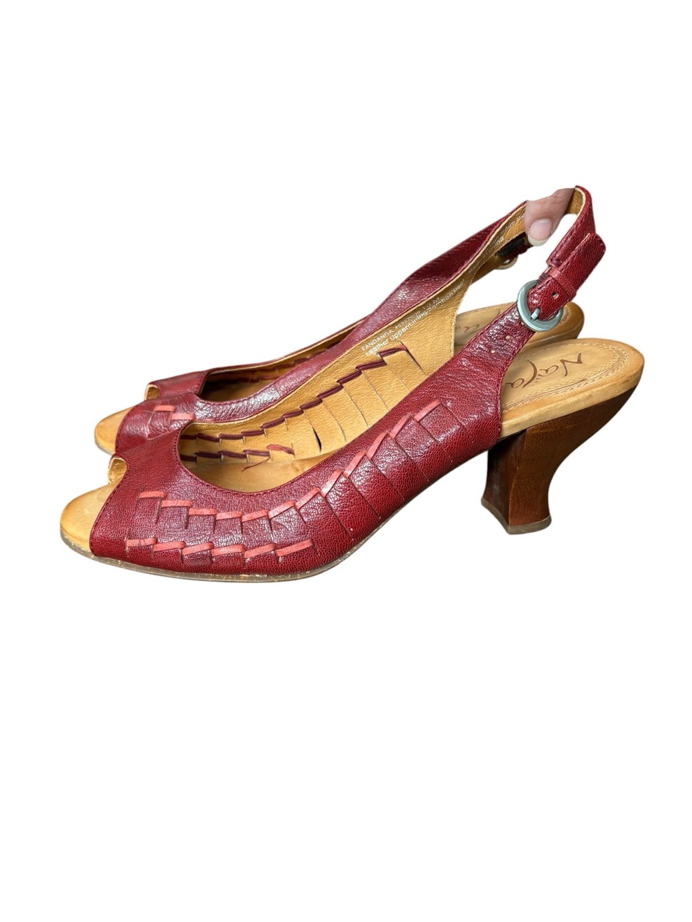 Naya Fandanga Red Woven Leather Peep-Toe Slingback Heels size 10